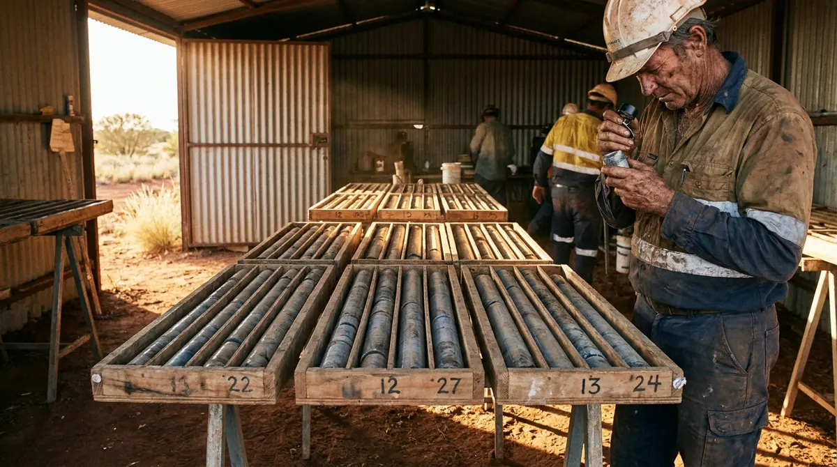 Drill core in trays at a core farm — illustrative
